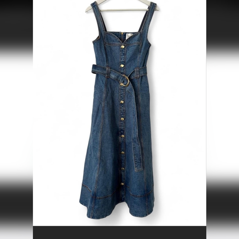 Aje Clay Blue Denim Midi Dress with Belt - Picture 3 of 6